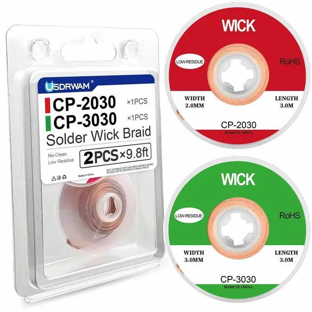 Main image of 2 Pack 9.8ft Copper Solder Wick Braid, 0.08in & 0.12in Desoldering Wick