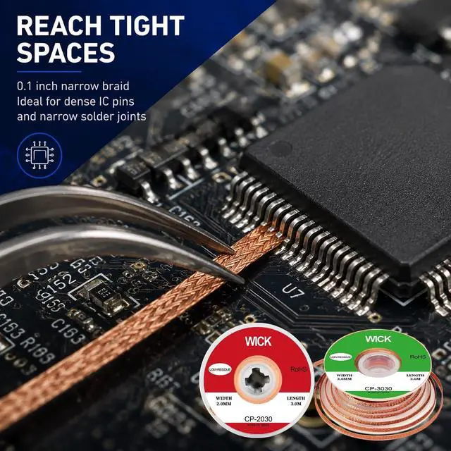 Alt view image 4 of 7 - 2 Pack 9.8ft Copper Solder Wick Braid, 0.08in & 0.12in Desoldering Wick