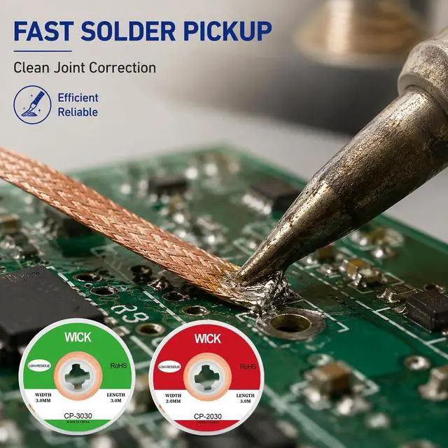 Alt view image 3 of 7 - 2 Pack 9.8ft Copper Solder Wick Braid, 0.08in & 0.12in Desoldering Wick