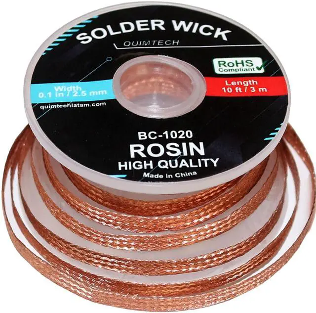 Main image of Solder Wick Braid Copper Wire with flux 10 ft.(3M) Length X 2.5mm Width I Desoldering Wire I Solder Sucker I Solder Remover I Soldering Iron I Solder Braid for Circuit Board (1pcs)