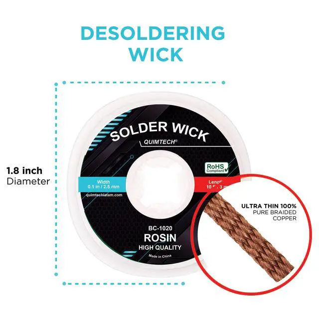 Alt view image 3 of 7 - Solder Wick Braid Copper Wire with flux 10 ft.(3M) Length X 2.5mm Width I Desoldering Wire I Solder Sucker I Solder Remover I Soldering Iron I Solder Braid for Circuit Board (1pcs)