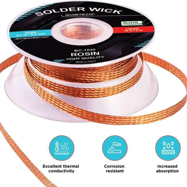 Alt view image 4 of 7 - Solder Wick Braid Copper Wire with flux 10 ft.(3M) Length X 2.5mm Width I Desoldering Wire I Solder Sucker I Solder Remover I Soldering Iron I Solder Braid for Circuit Board (1pcs)