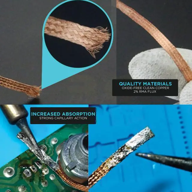 Alt view image 6 of 7 - Solder Wick Braid Copper Wire with flux 10 ft.(3M) Length X 2.5mm Width I Desoldering Wire I Solder Sucker I Solder Remover I Soldering Iron I Solder Braid for Circuit Board (1pcs)
