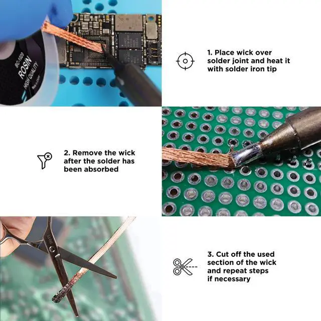 Alt view image 7 of 7 - Solder Wick Braid Copper Wire with flux 10 ft.(3M) Length X 2.5mm Width I Desoldering Wire I Solder Sucker I Solder Remover I Soldering Iron I Solder Braid for Circuit Board (1pcs)