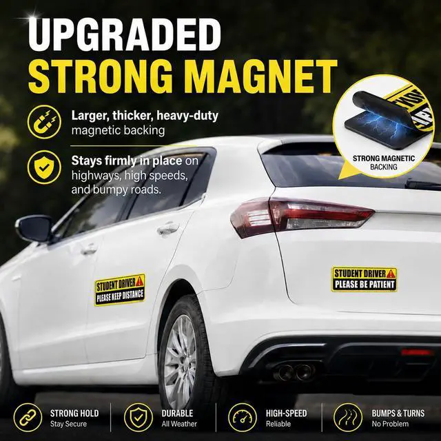 Alt view image 2 of 7 - Student Driver Magnet for Car 2 Pack, Large Reflective 10x3.4 in