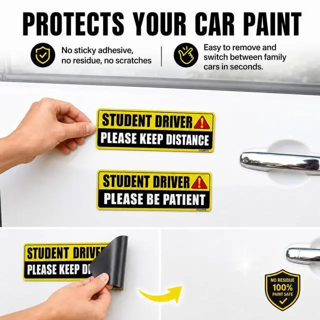 Alt view image 5 of 7 - Student Driver Magnet for Car 2 Pack, Large Reflective 10x3.4 in