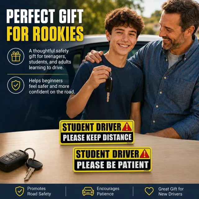 Alt view image 7 of 7 - Student Driver Magnet for Car 2 Pack, Large Reflective 10x3.4 in