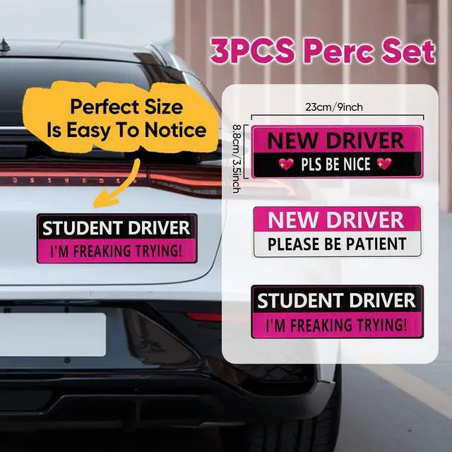 Alt view image 7 of 7 - 3 Pack Student Driver Magnet for Car, Reflective New Driver Sticker, Please Be Patient Magnetic Sign for Beginner Drivers Safety, Removable Bumper Magnet for Women & Teens