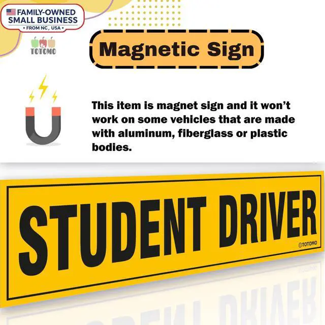 Alt view image 2 of 7 - Student Driver Magnet for Car Sign - Large 12"x3" Magnetic Reflective Vehicle Safety for New Rookie Learner Drivers Removable Bumper Sticker Please Be Patient (2 Pack) Yellow, Black
