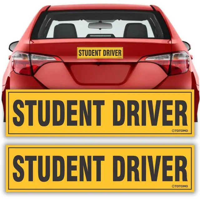 Main image of Student Driver Magnet for Car Sign - Large 12"x3" Magnetic Reflective Vehicle Safety for New Rookie Learner Drivers Removable Bumper Sticker Please Be Patient (2 Pack) Yellow, Black