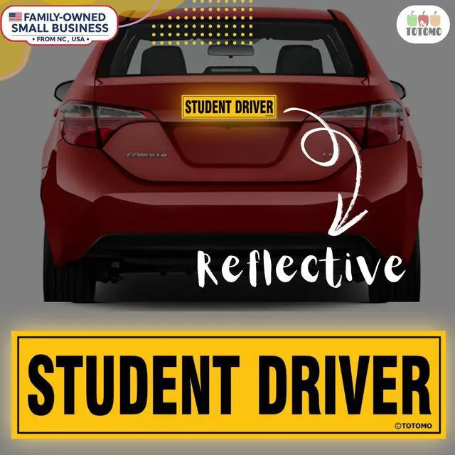 Alt view image 4 of 7 - Student Driver Magnet for Car Sign - Large 12"x3" Magnetic Reflective Vehicle Safety for New Rookie Learner Drivers Removable Bumper Sticker Please Be Patient (2 Pack) Yellow, Black