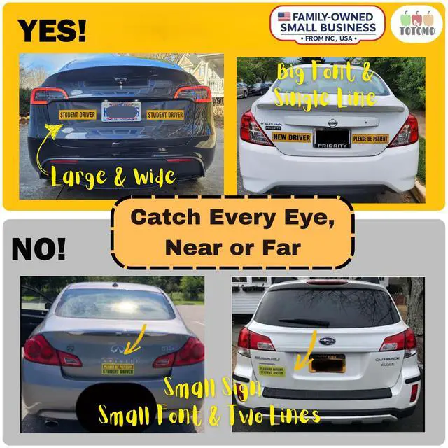 Alt view image 5 of 7 - Student Driver Magnet for Car Sign - Large 12"x3" Magnetic Reflective Vehicle Safety for New Rookie Learner Drivers Removable Bumper Sticker Please Be Patient (2 Pack) Yellow, Black