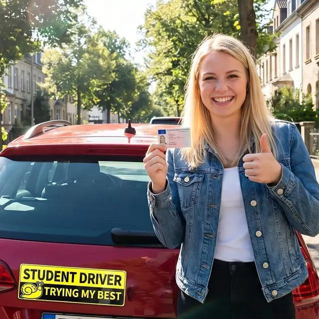 Alt view image 5 of 7 - Student Driver Magnets for Car, 4 Pack Reflective Funny New Driver Signs for Teens & Beginners, Cute Animal Magnetic Car Signs, Reusable Weatherproof, 10 x 3.5 in