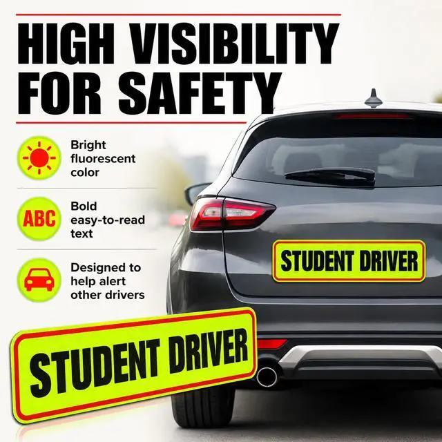 Alt view image 3 of 5 - 3pcs Student Driver Magnet XL Reflective Safety Sign, Reusable Car Warning for New Drivers, HD Weatherproof & Removable with 300ft Night Visibility (3 Pack 12x3)