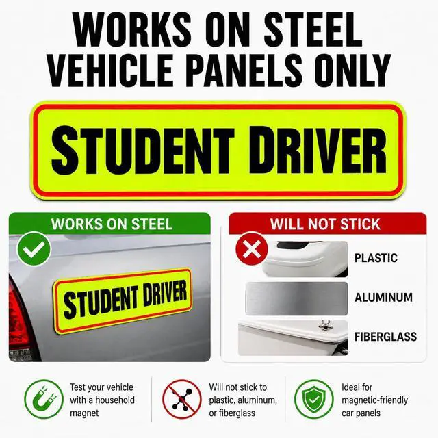 Alt view image 4 of 5 - 3pcs Student Driver Magnet XL Reflective Safety Sign, Reusable Car Warning for New Drivers, HD Weatherproof & Removable with 300ft Night Visibility (3 Pack 12x3)
