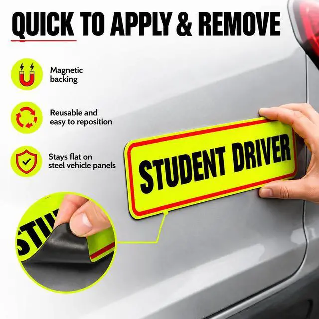 Alt view image 5 of 5 - 3pcs Student Driver Magnet XL Reflective Safety Sign, Reusable Car Warning for New Drivers, HD Weatherproof & Removable with 300ft Night Visibility (3 Pack 12x3)