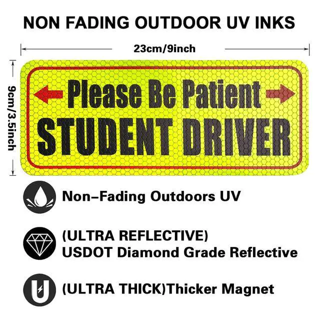 Alt view image 2 of 6 - 3 Pcs Student Driver Magnet For Car,Please Be Patient Student Driver Sticker ,New Student Driver Sticker ,Safety Warning Signs,High Reflective,Reusable Movable,Set of 3. 3.5" x 9"