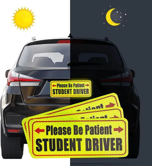 Alt view image 4 of 6 - 3 Pcs Student Driver Magnet For Car,Please Be Patient Student Driver Sticker ,New Student Driver Sticker ,Safety Warning Signs,High Reflective,Reusable Movable,Set of 3. 3.5" x 9"
