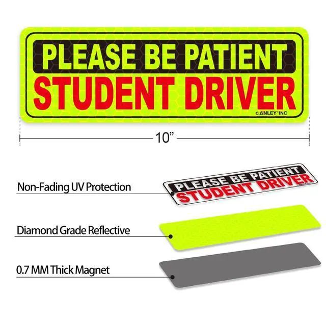 Alt view image 2 of 6 - Reflective Student Driver Magnet Car Signs - Please Be Patient Student Driver - Yellow Large Bold Text Vehicle Safety Bumper Sticker Magnetic Decal for New Driver Beginner (10 inch) - Set of 3