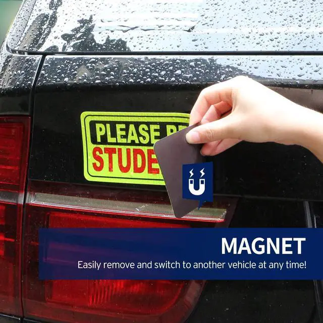 Alt view image 4 of 6 - Reflective Student Driver Magnet Car Signs - Please Be Patient Student Driver - Yellow Large Bold Text Vehicle Safety Bumper Sticker Magnetic Decal for New Driver Beginner (10 inch) - Set of 3