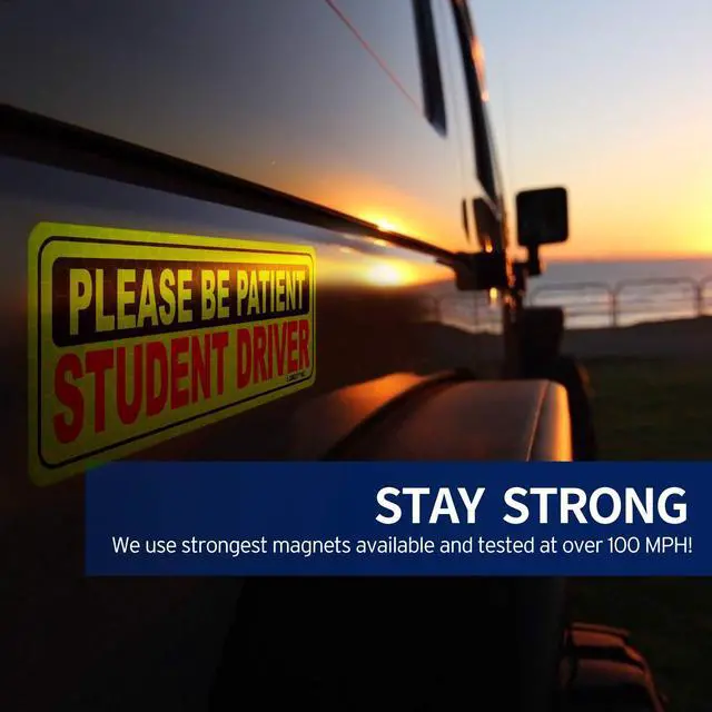 Alt view image 5 of 6 - Reflective Student Driver Magnet Car Signs - Please Be Patient Student Driver - Yellow Large Bold Text Vehicle Safety Bumper Sticker Magnetic Decal for New Driver Beginner (10 inch) - Set of 3