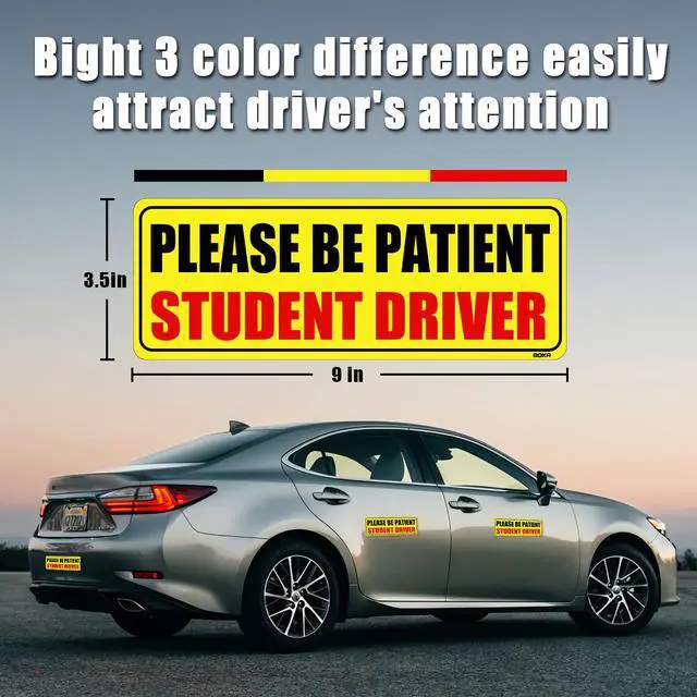 Alt view image 2 of 6 - Student Driver Magnet for Car, 9"x3.5" Upgraded Please Be Patient New Driver Safety Signs, Teen Rookie Novice Driver Vehicle Bumper Magnetic Sticker for Beginner, High Reflective, Set of 3