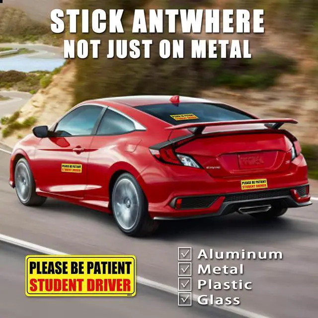 Alt view image 5 of 6 - Student Driver Magnet for Car, 9"x3.5" Upgraded Please Be Patient New Driver Safety Signs, Teen Rookie Novice Driver Vehicle Bumper Magnetic Sticker for Beginner, High Reflective, Set of 3