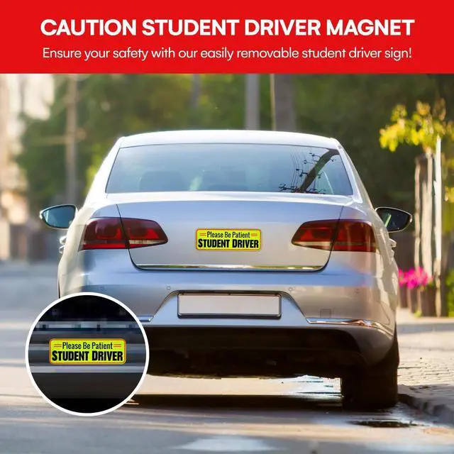 Alt view image 2 of 7 - Student Driver Car Magnet Set of 3 - Reflective 10 Inch Magnetic Signs for Cars - New Driver Magnet for Vehicle - Student Drivers Sticker for Car Safety and Visibility