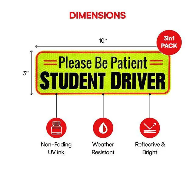 Alt view image 3 of 7 - Student Driver Car Magnet Set of 3 - Reflective 10 Inch Magnetic Signs for Cars - New Driver Magnet for Vehicle - Student Drivers Sticker for Car Safety and Visibility