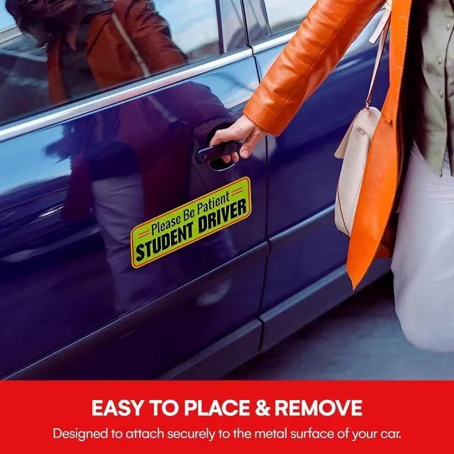 Alt view image 4 of 7 - Student Driver Car Magnet Set of 3 - Reflective 10 Inch Magnetic Signs for Cars - New Driver Magnet for Vehicle - Student Drivers Sticker for Car Safety and Visibility
