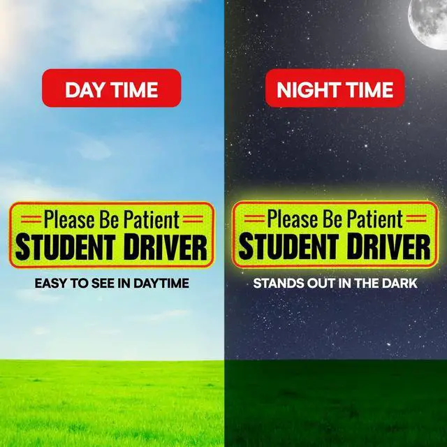 Alt view image 5 of 7 - Student Driver Car Magnet Set of 3 - Reflective 10 Inch Magnetic Signs for Cars - New Driver Magnet for Vehicle - Student Drivers Sticker for Car Safety and Visibility