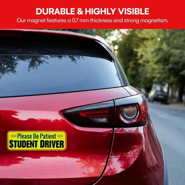 Alt view image 6 of 7 - Student Driver Car Magnet Set of 3 - Reflective 10 Inch Magnetic Signs for Cars - New Driver Magnet for Vehicle - Student Drivers Sticker for Car Safety and Visibility