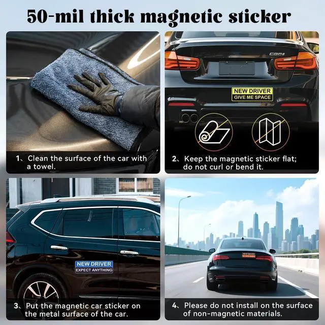 Alt view image 3 of 7 - 3 Pcs New Driver Magnets, Magnetic New Driver Stickers for Car, Reflective Student Driver Magnet for Bumper, Removable Magnet Car Safety Sign for Novice Rookie Driver