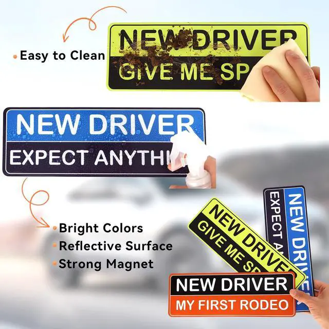 Alt view image 5 of 7 - 3 Pcs New Driver Magnets, Magnetic New Driver Stickers for Car, Reflective Student Driver Magnet for Bumper, Removable Magnet Car Safety Sign for Novice Rookie Driver