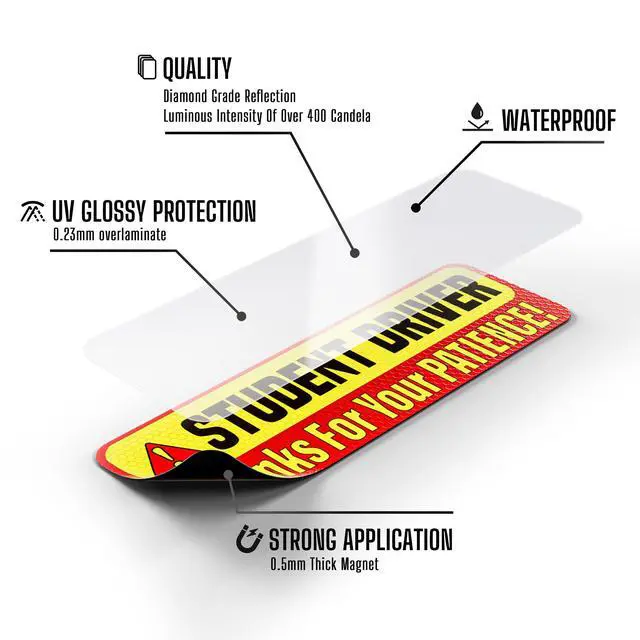 Alt view image 4 of 7 - Student Driver Magnet for Car, 3-Pack, 9.72" x 3.24", Premium