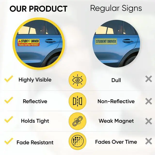 Alt view image 6 of 7 - Student Driver Magnet for Car, 3-Pack, 9.72" x 3.24", Premium