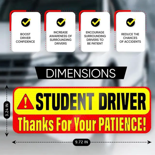 Alt view image 7 of 7 - Student Driver Magnet for Car, 3-Pack, 9.72" x 3.24", Premium