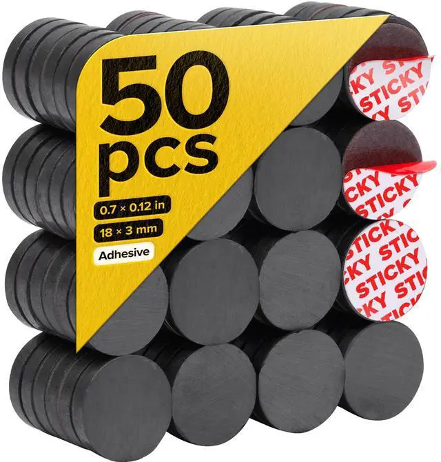 Main image of Strong Ceramic Round Adhesive Magnets, 0.7x0.12 (18x3mm), 50 Pcs