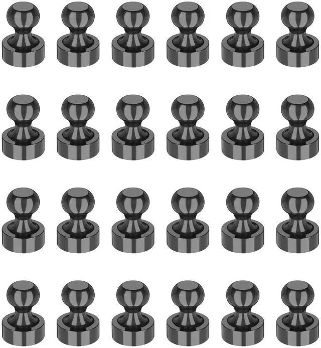 Main image of Black Magnetic Metal Push Pins, Fridge Magnets Push Pins for Kitchen, Whiteboard, Office, Classroom and Map - Small Powerful Refrigerator Magnets,Super Strong Fridge Magnet - 24Pack