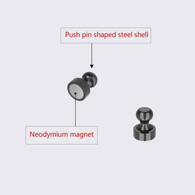 Alt view image 3 of 3 - Black Magnetic Metal Push Pins, Fridge Magnets Push Pins for Kitchen, Whiteboard, Office, Classroom and Map - Small Powerful Refrigerator Magnets,Super Strong Fridge Magnet - 24Pack