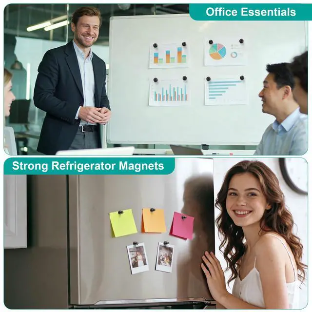 Alt view image 2 of 7 - Metallic Magnets, Refrigerator Magnets, 20 Pack Black Magnetic Push Pins, Strong Fridge Magnets, Multi-use Whiteboard Magnets Perfect for Kitchen Office Classroom
