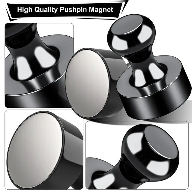 Alt view image 4 of 7 - Metallic Magnets, Refrigerator Magnets, 20 Pack Black Magnetic Push Pins, Strong Fridge Magnets, Multi-use Whiteboard Magnets Perfect for Kitchen Office Classroom