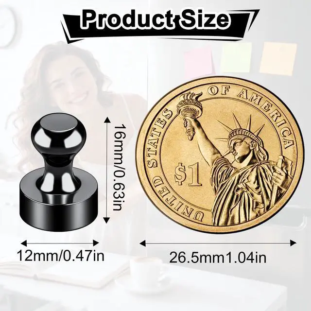 Alt view image 3 of 7 - Metallic Magnets, Refrigerator Magnets, 20 Pack Black Magnetic Push Pins, Strong Fridge Magnets, Multi-use Whiteboard Magnets Perfect for Kitchen Office Classroom
