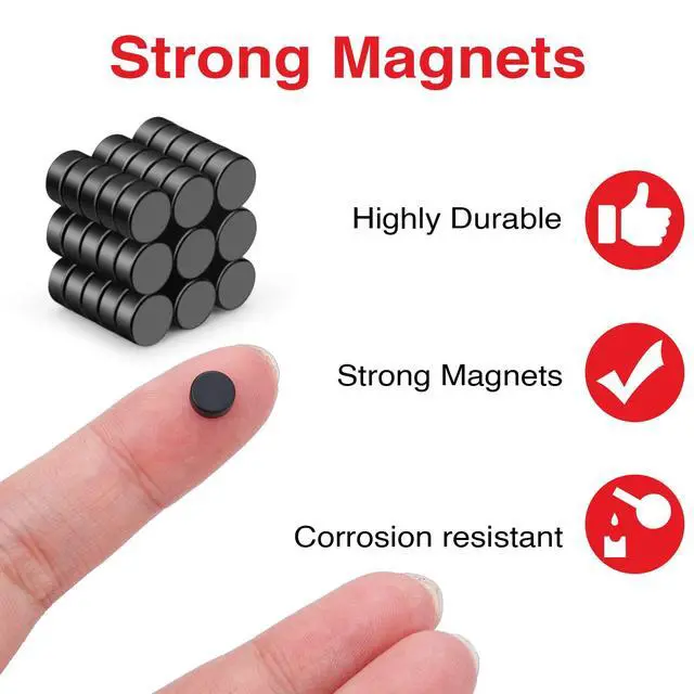 Alt view image 3 of 7 - Small Black 6x3mm Round Tiny Neodymium Magnets, 45 Pcs