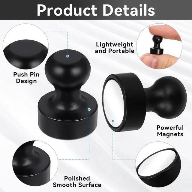 Alt view image 3 of 7 - 25 Pcs Magnetic Push Pins, Black Push Pin Magnet, Small Strong Fridge Magnets, Refrigerator Whiteboard Magnet for School Locker Office Must Have
