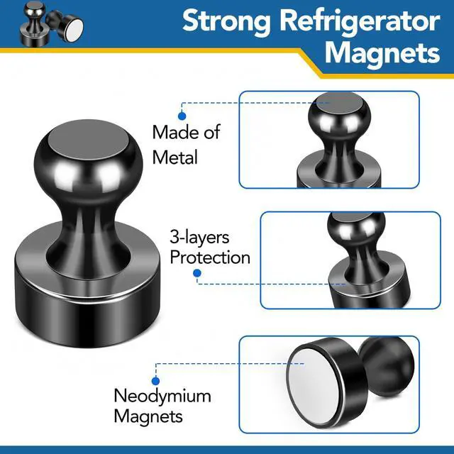 Alt view image 6 of 7 - Fridge Magnets 18Pcs, Magnet for Refrigerator Whiteboard, Black