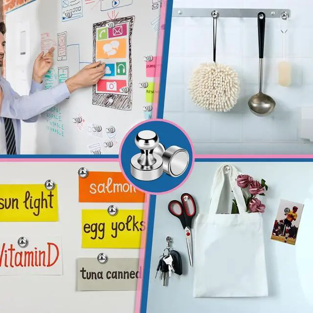 Alt view image 7 of 7 - Fridge Magnets 12Pcs, Magnet for Refrigerator Whiteboard, Silver