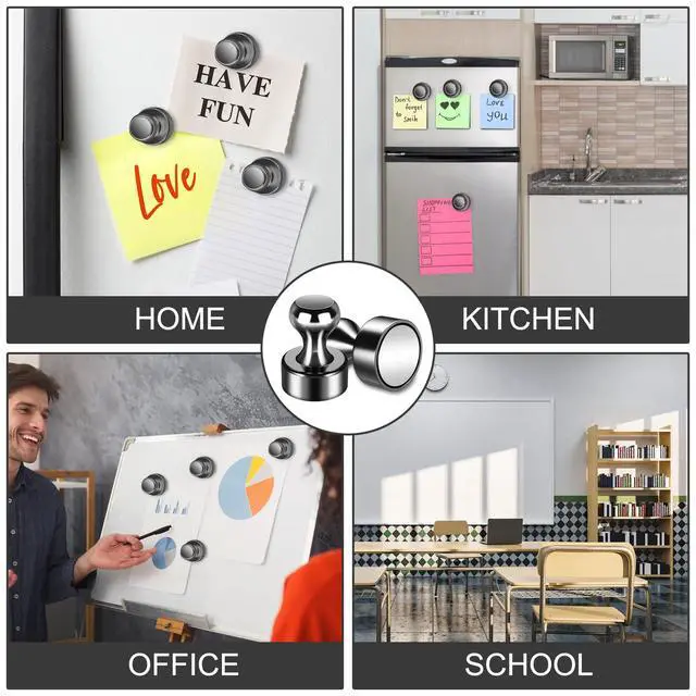 Alt view image 5 of 7 - 20 Pack Magnetic Push Pins, Black Strong Fridge Magnets