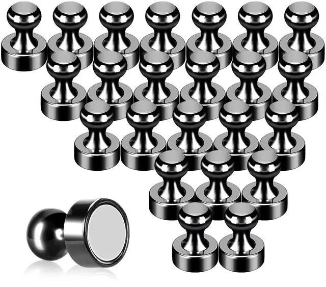 Main image of Pack of 24 Black Fridge Magnets Strong Refrigerator Magnets Push Pins Magnets for Whiteboard Office Classroom Map Kitchen Office Locker