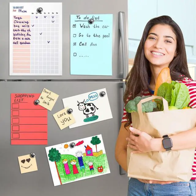 Alt view image 5 of 7 - Pack of 24 Black Fridge Magnets Strong Refrigerator Magnets Push Pins Magnets for Whiteboard Office Classroom Map Kitchen Office Locker